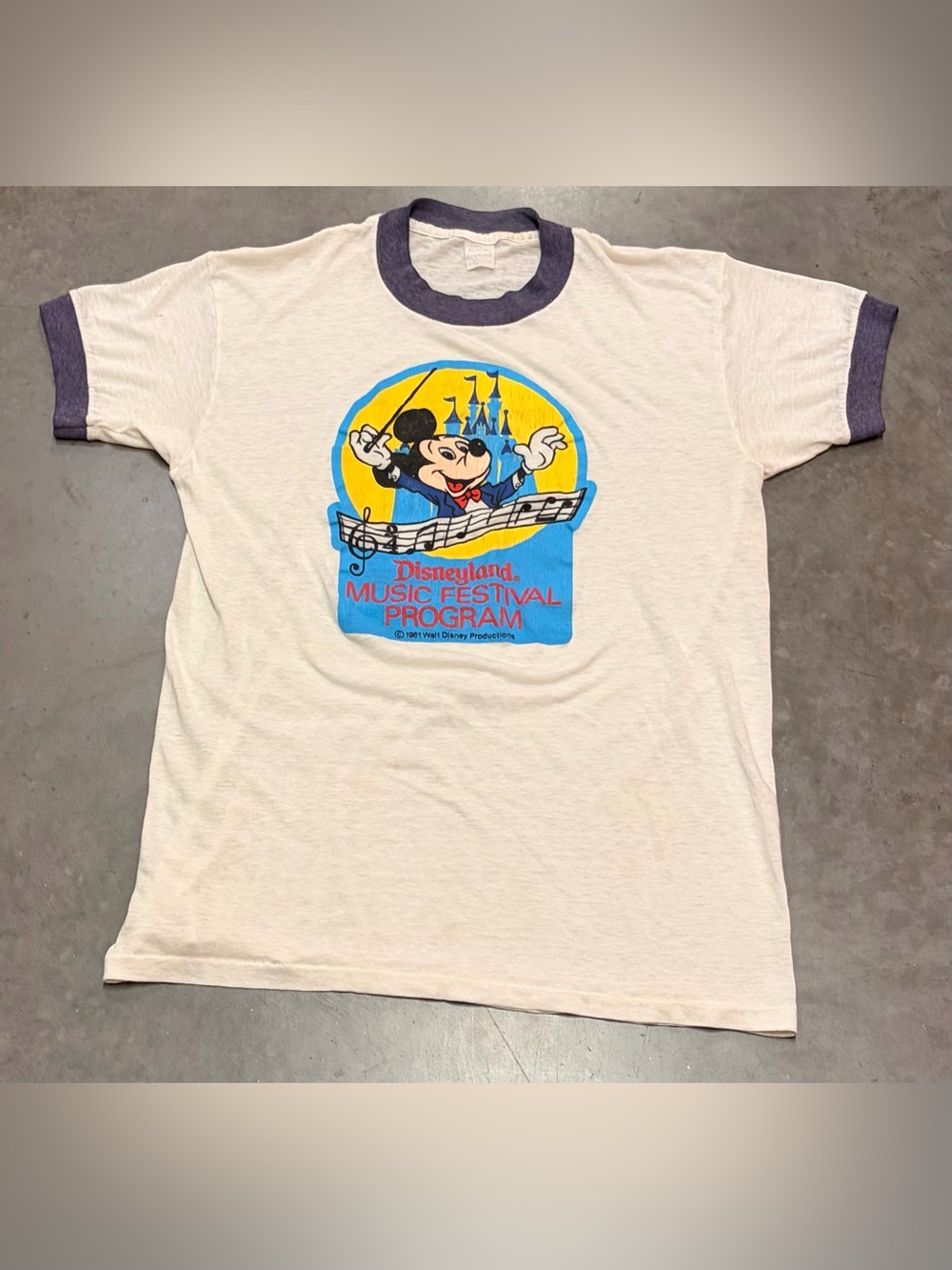 1981 Disney Music Festival Program  Graphic Tee - Cream with Blue Trim